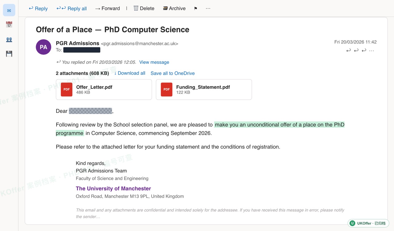 University of Manchester PhD Offer 截图